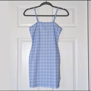 Powder blue Shein gingham bodycon dress, women's XS